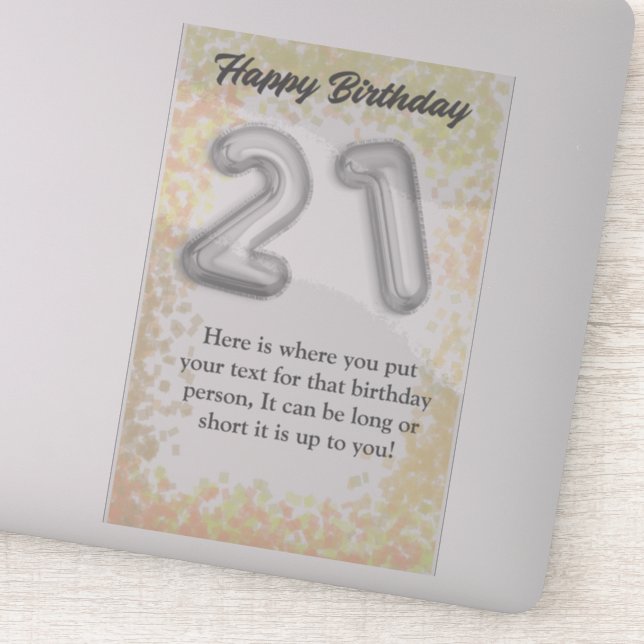 Feliz cumpleaños pegatina de 21 años (Detalle)