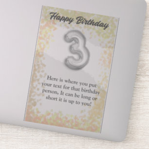 Feliz cumpleaños, pegatina de 3 años