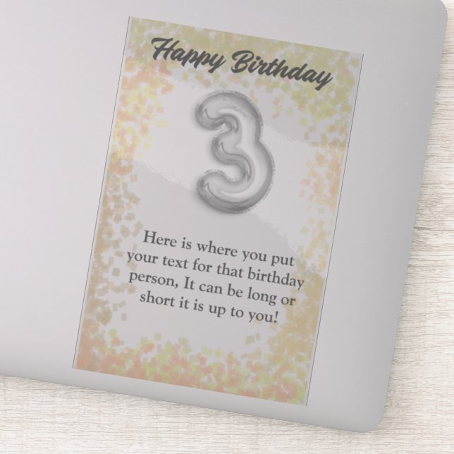 Feliz cumpleaños, pegatina de 3 años (Detalle)