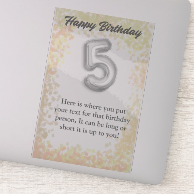 Feliz cumpleaños, pegatina de 5 años (Detalle)
