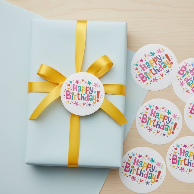 ¡Feliz cumpleaños! pegatina redonda (Colorful "Happy Birthday!" Round Sticker)