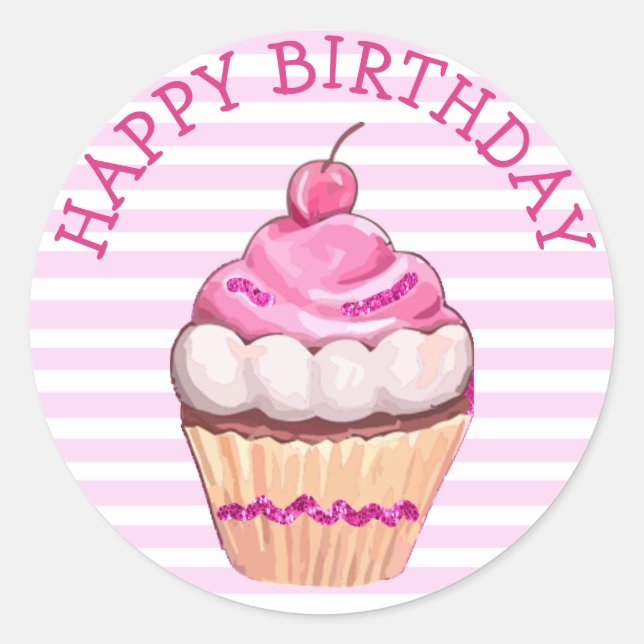 Feliz cumpleaños Pegatinas de pastelitos rosados y (Anverso)