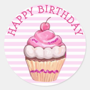Feliz cumpleaños Pegatinas de pastelitos rosados y