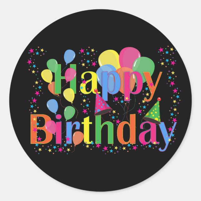 Feliz cumpleaños Pegatinas globos coloridos (Anverso)