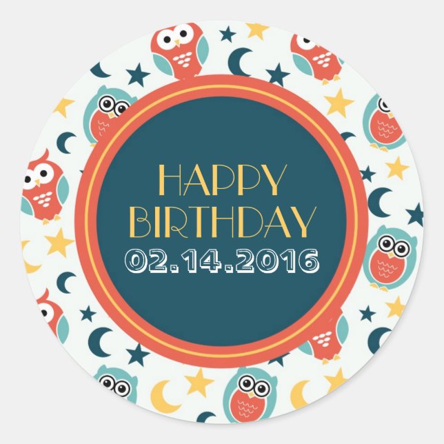 Feliz cumpleaños Pegatinas Personalizado de Lechuz (Anverso)