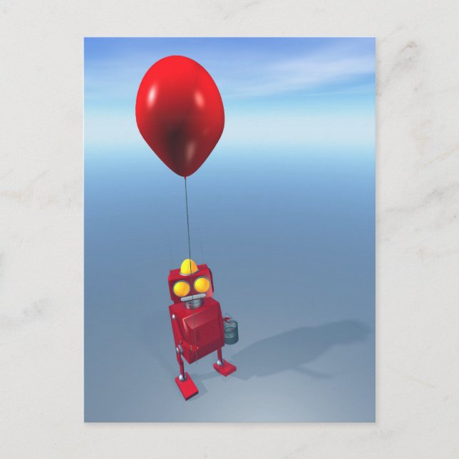 Feliz cumpleaños, pequeña postal roja de Robot (Anverso)