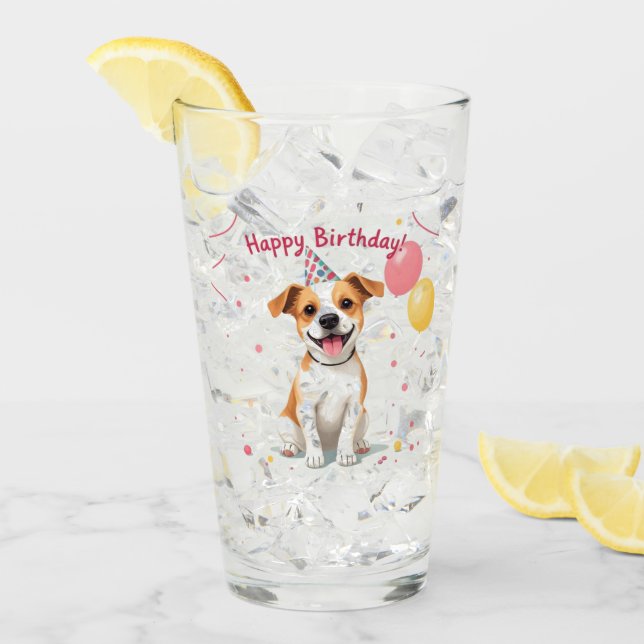 Feliz Cumpleaños Perro con Sombrero de Fiesta y Gl (Anverso (hielo))