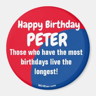 Feliz cumpleaños PETER imán rojo/azul
