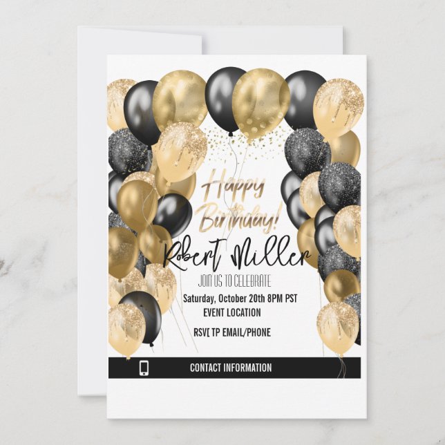 Feliz Cumpleaños Plantilla de Oro Negro - Transpar (Anverso)