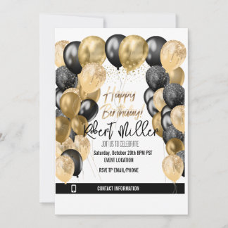 Feliz Cumpleaños Plantilla de Oro Negro - Transpar