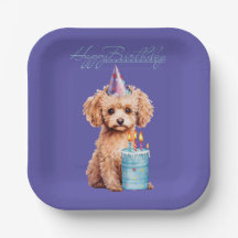 Feliz Cumpleaños Platos de Papel Caniche - Fiesta
