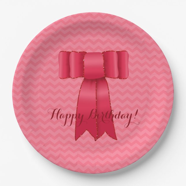 ¡Feliz Cumpleaños! Platos de Papel con Lazo de Sat (Anverso)