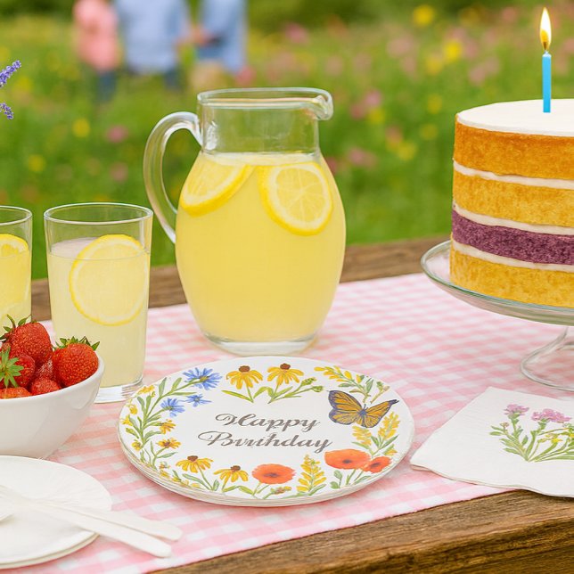 Feliz Cumpleaños Platos de Papel Flores de Verano (Add a touch of natural beauty and festive flair to your party setting,  with summer paper plate)