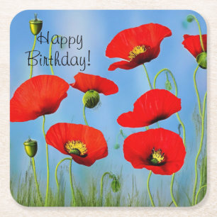 Feliz Cumpleaños Posavasos de Papel de Amapolas