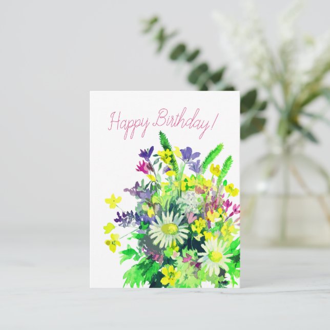 Feliz cumpleaños, postal de flores silvestres (Anverso de pie)
