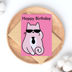 Feliz Cumpleaños - Postal de gato rosa genial