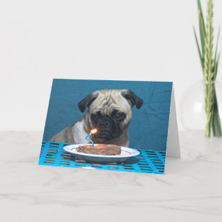 Feliz cumpleaños Pug con velas de filete - Tarjeta