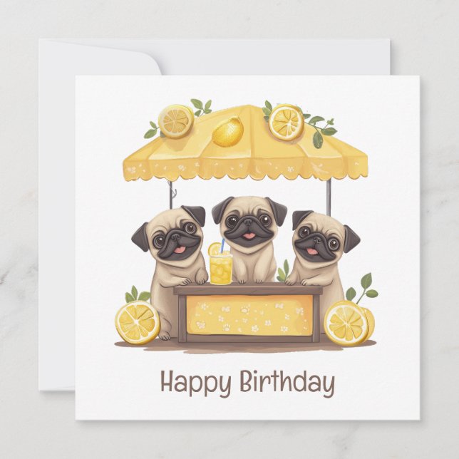 Feliz cumpleaños Pug Dogs Lemonade Stand (Anverso)