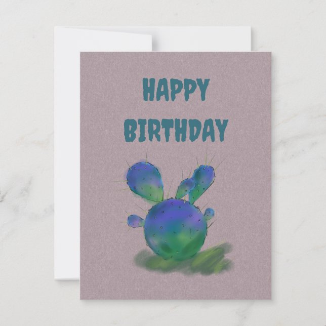 Feliz Cumpleaños Púrpura y Green Cactus Tarjeta de (Anverso)