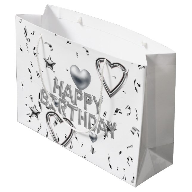 Feliz cumpleaños Regalo Bolsa Corazones Plateados (Angulo reverso)