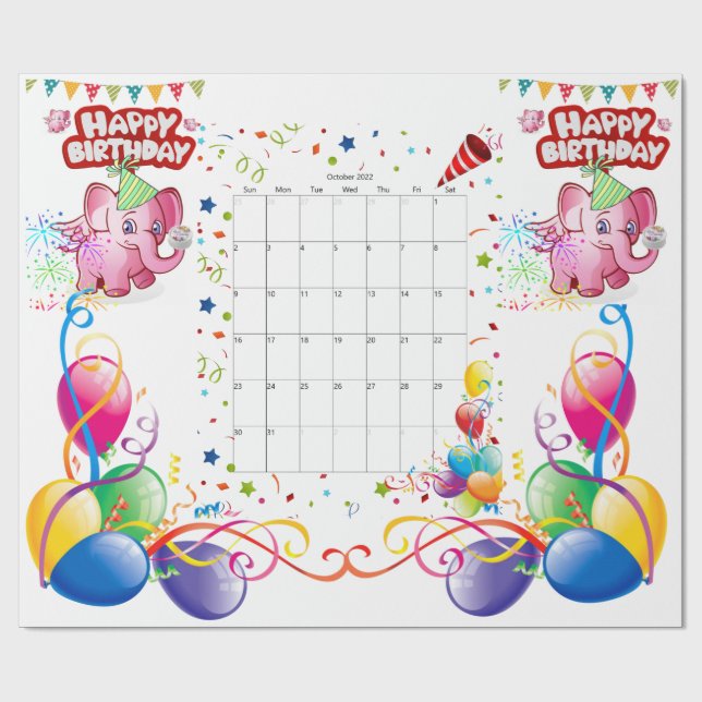 Feliz cumpleaños regalo envuelto papel de cerdo ro (Superficie plana)