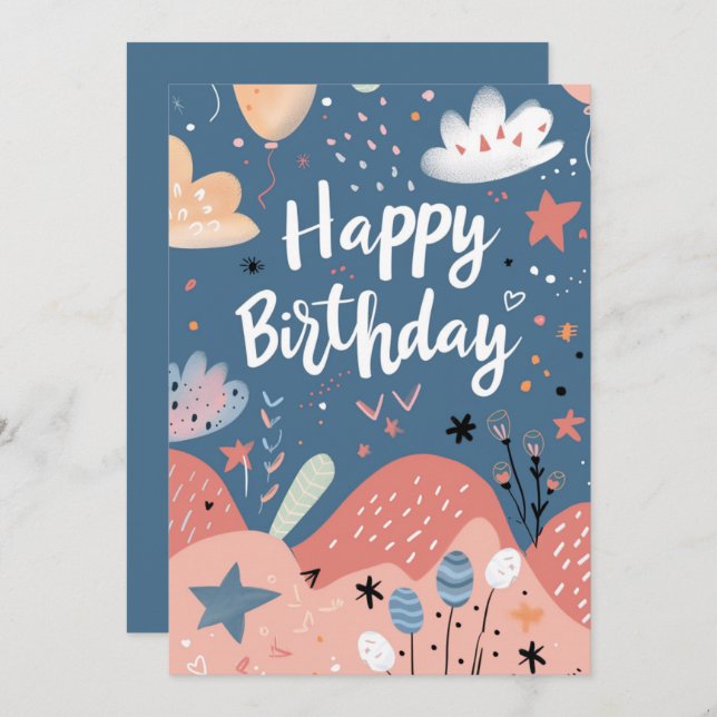 Feliz cumpleaños, resumen moderno Salmón blanco ro (Anverso / Reverso)