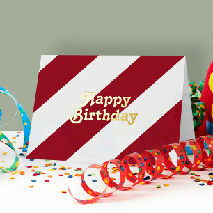 Feliz Cumpleaños Retro Vintage Rayas Rojas