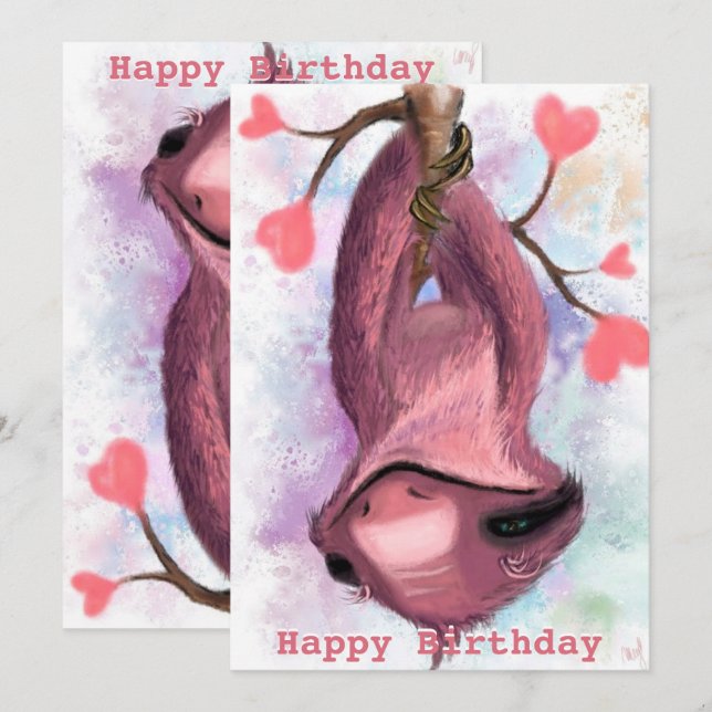 Feliz cumpleaños - Romántico Sloth (Anverso / Reverso)