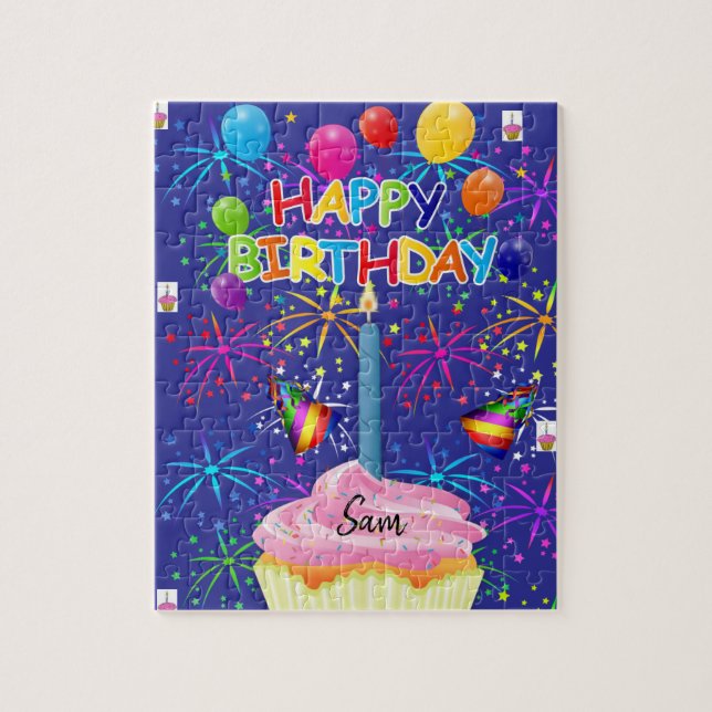 Feliz Cumpleaños Rompecabezas Azul (Vertical)