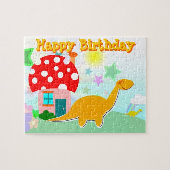 Feliz cumpleaños rompecabezas de dinosaurios (Horizontal)