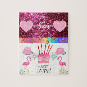 Feliz cumpleaños rompecabezas Flamingo