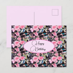 Feliz Cumpleaños Rosa floral Rosa Negro Tarjeta Po