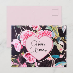 Feliz Cumpleaños Rosa floral Rosa Negro Tarjeta Po