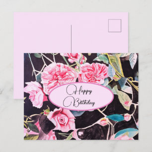 Feliz Cumpleaños Rosa floral Rosa Negro Tarjeta Po