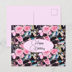 Feliz Cumpleaños Rosa floral Rosa Negro Tarjeta Po