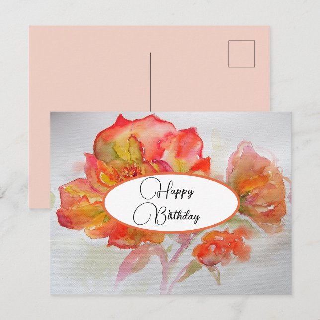 Feliz Cumpleaños Rosa postal floral Roja Amarilla (Anverso / Reverso)