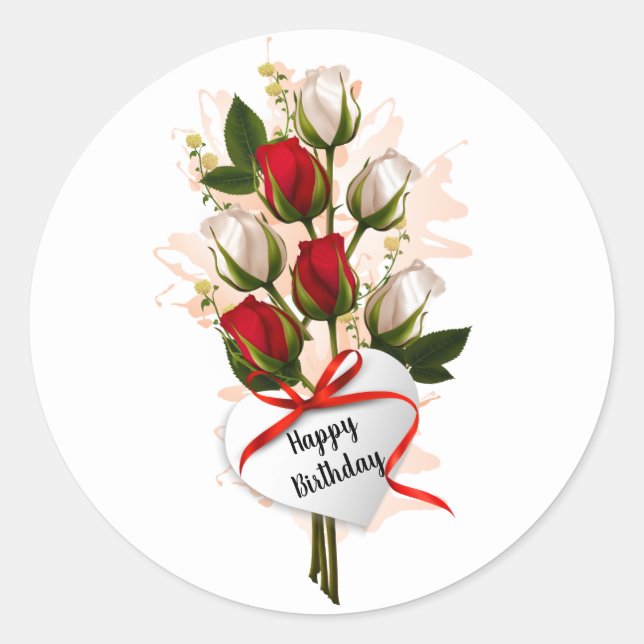 Feliz Cumpleaños Rosas Pegatina Redonda Clásica (Anverso)