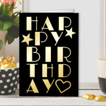 Feliz Cumpleaños Simple Tipografía Art Déco en Oro