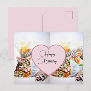 Feliz Cumpleaños Tabby Cat Gatos Tarjeta Postal