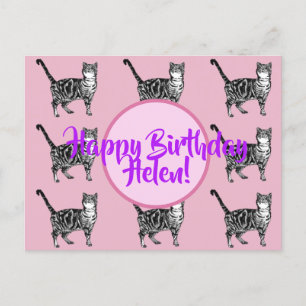 Feliz Cumpleaños Tabby Cat Mujer Nombre Tarjeta Po