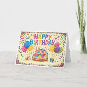 Feliz cumpleaños tarjeta brillante fuerte en blanc