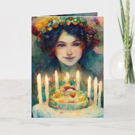 ¡Feliz cumpleaños! Tarjeta con chica y hermosa tor