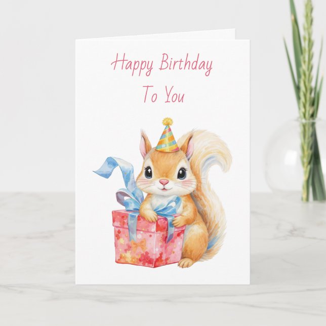 Feliz Cumpleaños | Tarjeta de Ardilla Adorable (Anverso)