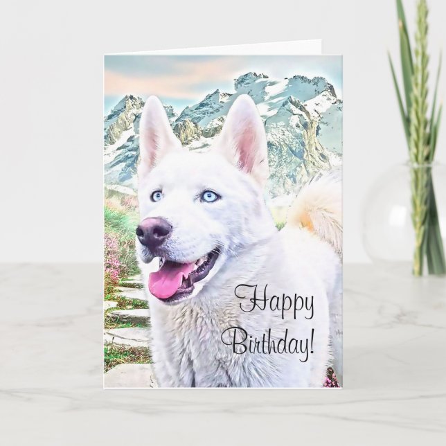 Feliz cumpleaños, tarjeta de bienvenida husky sibe (Anverso)