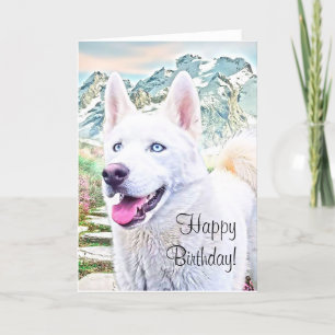 Feliz cumpleaños, tarjeta de bienvenida husky sibe