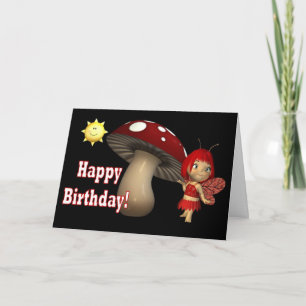 Feliz cumpleaños tarjeta de champiñones rojos con