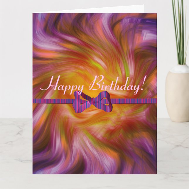 ¡Feliz cumpleaños! tarjeta de cinta púrpura retorc (Anverso)