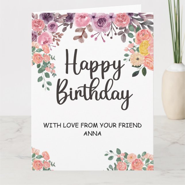 Feliz cumpleaños | Tarjeta de flores rosadas de or (Anverso)
