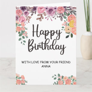 Feliz cumpleaños Tarjeta de flores rosadas de or