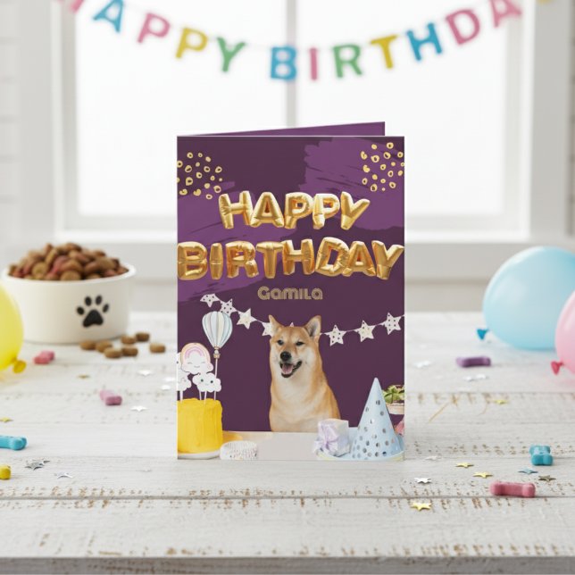 Feliz cumpleaños, tarjeta de globos Shiba Inu (Happy Birthday Shiba Inu Balloons Card)